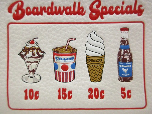 NUEVO CON ETIQUETAS COACH Boardwalk Gráfico Estampado Cuero Guijarro Esquina Muñequera SV/Tiza CU196 - Imagen 8 de 8