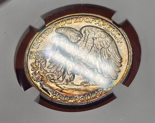 1944 S Walking Liberty Half Dollar NGC MS65 Rainbow Toned Crazy Nice Colors - Picture 5 of 11