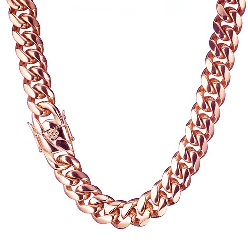 Halskette Armband Rosegold Schmuck 14 mm massiv Edelstahl Miami Cuban Kette - Bild 3 von 24