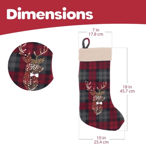 BambooMN 18" Classic Hand Embroidered Sequined Cute Animal Christmas Stockings - Picture 7 of 42