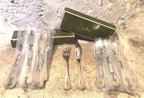 12 Christofle Spatour Silver Plated Fish Cutlery Sets, France, with Original Box - Picture 3 of 6