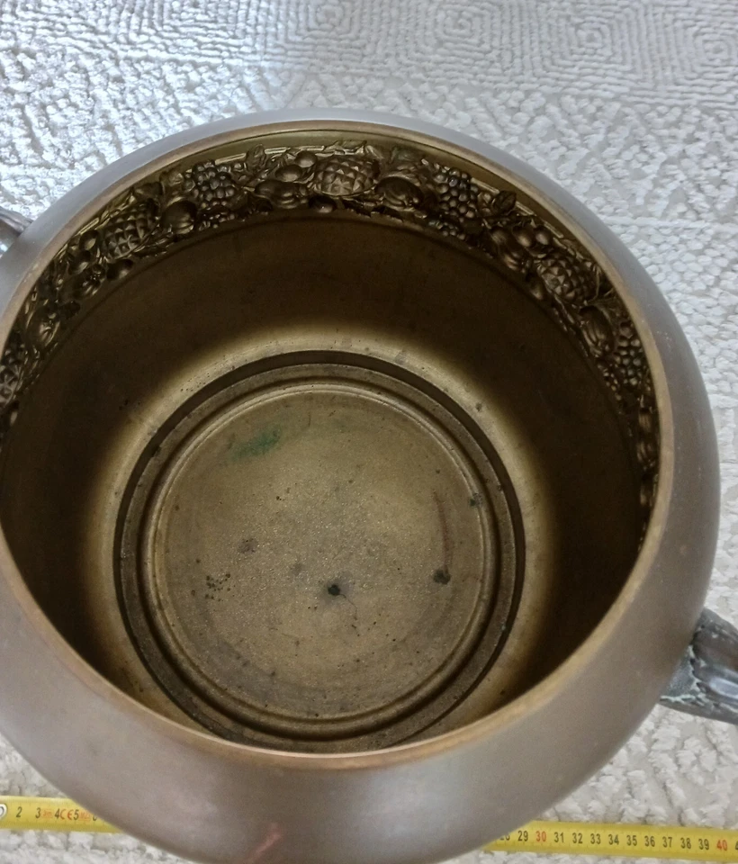 antiker Messingtopf Topf Bowle Messing Durchmesser innen 29 cm Höhe 34 cm Deckel - Bild 3 von 4