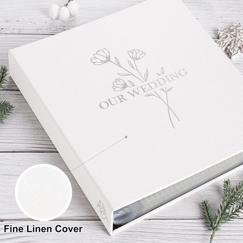 Wedding Photo Album 8x10 Inch 50 Picture Slip In Pocket Book White Flower - Picture 3 of 6