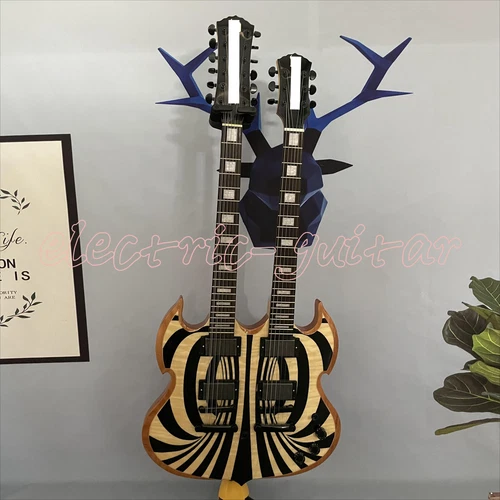 SG Custom Natural Black Electric Guitar Double Neck 2 Humbuckers 12+6 String
