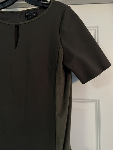 158 $ Tahari ASL Wildlederimitat Mod Größe 6 olivgrün Schlüsselloch Kurzarm Taschen - Bild 4 von 12