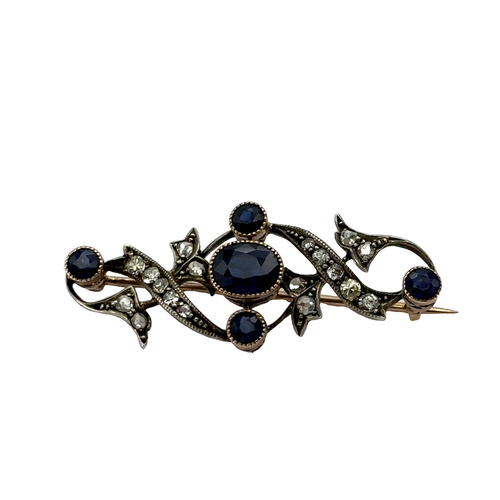 Vintage Natural Sapphire 14K Gold Brooch Pin With Gia Certificate