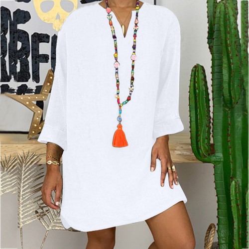 Camicia donna primavera lunga scollo a V manica lunga casual top dress - Foto 7 di 14