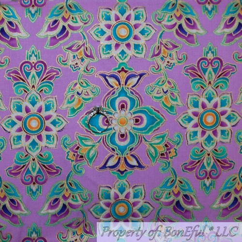 BonEful FABRIC FQ Cotton Quilt VTG Dark Light Purple Tonal Tiny Flower Leaf Mask - Picture 9 of 12