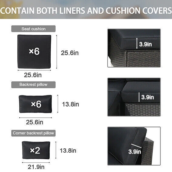 14X Conjunto de Almofadas para Cadeira de Pátio Externo Substituição Capa de Inserção para Sofá - Imagem 2 de 4