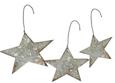 PBK Christmas Decor - Galvanized Tin Metal Prim Star Ornament 15pc Set
