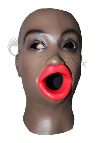 MASCHERA MARRONE DONNA LATTICE CAPPUCCIO IN GOMMA FETISH BONDAGE GIMP DONNA BOCCA GAG GIOCATTOLO ORALE - Foto 3 di 7