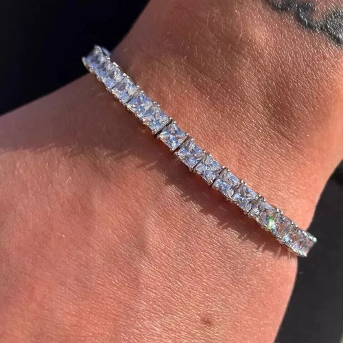 15Ct Princess Cut Lab-Created Diamond Tennis Bracelet 14K White Gold FN Silver - 第 1/8 張圖片