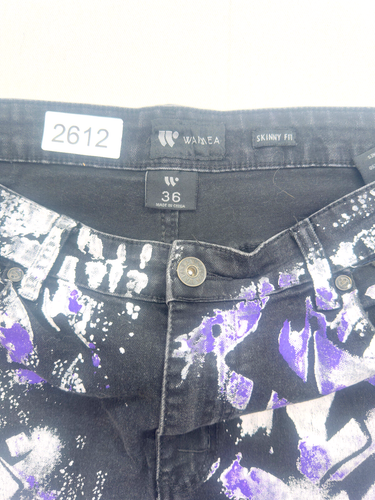 Waimea Jeans Mens 36x30 Black Skinny Fit Spray Paint Graffiti Moto Skater Grudge - Picture 2 of 9