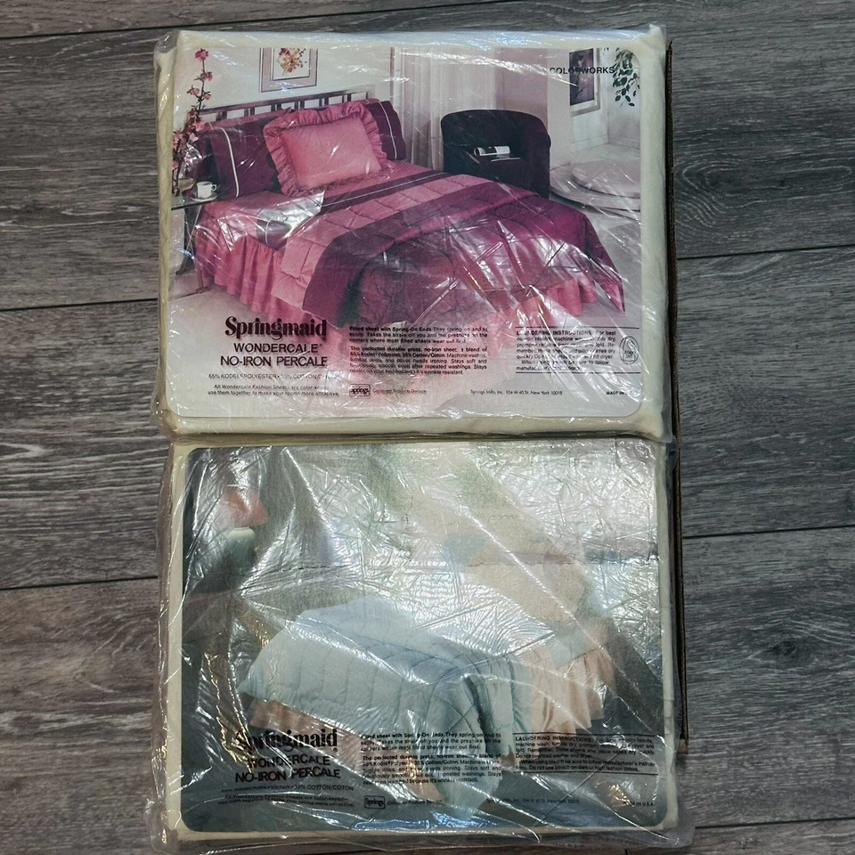 Conjunto de lençóis vintage marfim Springmaid Wondercale sem ferro percal duplo plano/encaixado novo na embalagem - Imagem 4 de 4