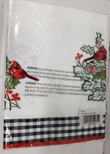 1 Fabric Embroidered Valance (41.5"Wx16"L) CHRISTMAS CARDINAL BIRDS CHECKERED,CE - Picture 17 of 18
