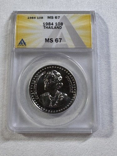 1984 Thailand 10 Baht Princess Mother Graded MS 67 by ANACS Low Mintage - Picture 4 of 8
