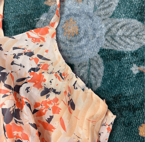 Ramy Brook Mini Dress Womens Medium Orange Pink Emmie Ladder Trim Ruffled Floral - Picture 12 of 21