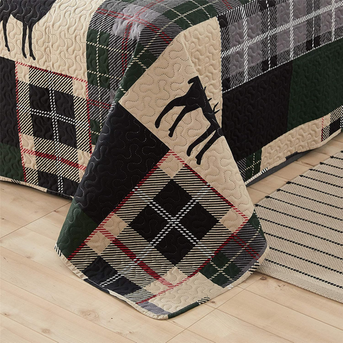 3Pcs Breathable Lightweight Christmas Plaid Lodge Quilt Set Full/Queen Size Incl - Picture 6 of 7