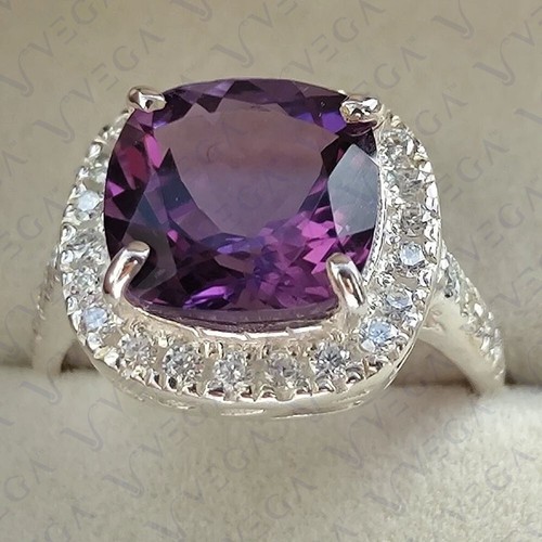 6ct Cushion Cut Natural Amethyst & Diamond Engagement Ring 18K White Gold Plated - Picture 3 of 15