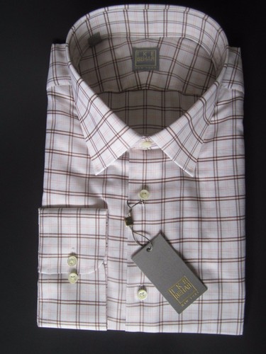 NWT GOLD Ike Behar New York BROWN MULTI check Dress Shirt 15 LONG SLEEVE 32/33 - Picture 5 of 6