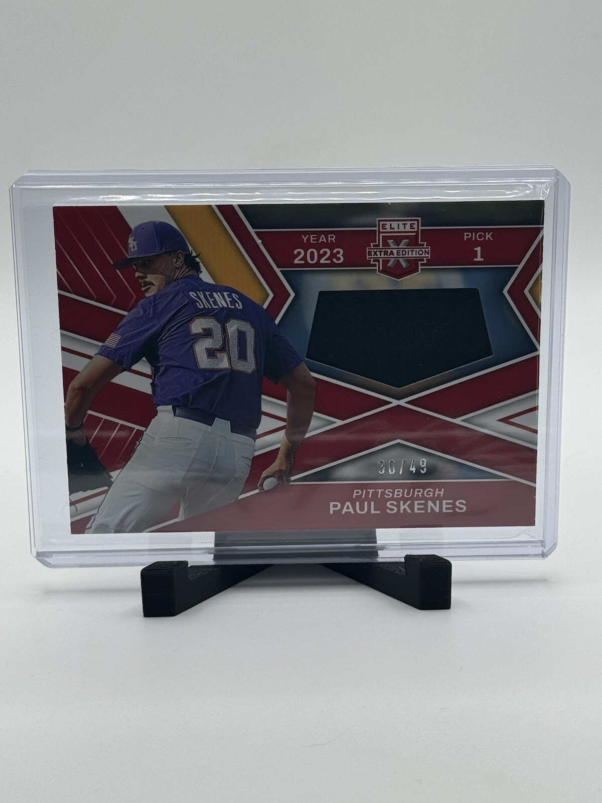 2023 Panini Elite Extra Edition Paul Skenes First Round Materials Red /49 FR-PSK