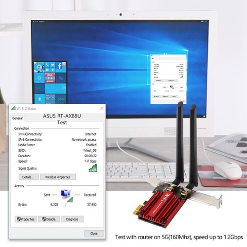 WiFi 6 PCIe WiFi Card AX1800 MT7921 Dual Band 802.11ax BT 5.2 PC Network Adapter - Picture 6 of 7
