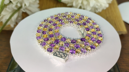 Unique Amethyst & Citrine Gemstone Designer Tennis Necklac-FREE SHIP-VIDEO - Video 1 of 1