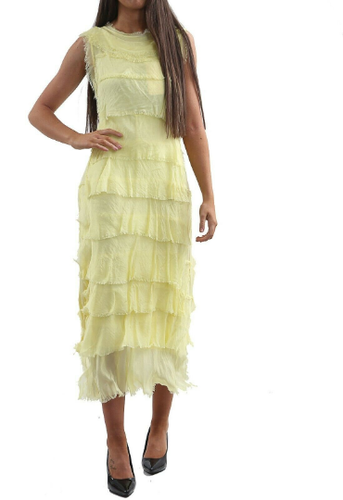 Women's Dress Maxi Silk Party Italian Shredded Layer Sleeveless Plain Pleated - Picture 19 of 32