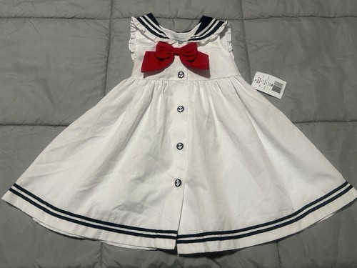 Neu mit Etikett! KOHL’S Matrosenkleid weiß marine Borte Ankerknöpfe rote Schleife 2T neu