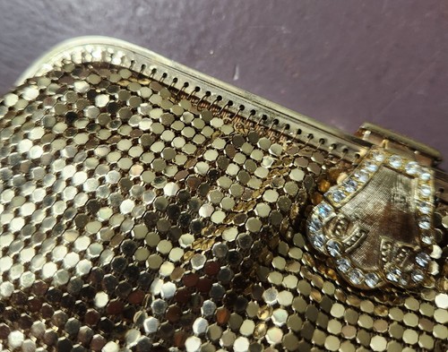 Vintage WHITING & DAVIS Gold Mesh, Lined Purse Clutch 1920s 1940s Style 8x5 - Picture 7 of 12