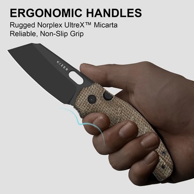 Kizer Cutlery C01C 2.9 Folding Knife 3'' Elmax Steel Blade Brown Micarta Handle