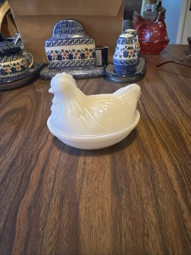 vintage Hazel Atlas Milk Glass Hen on Nest covered dish