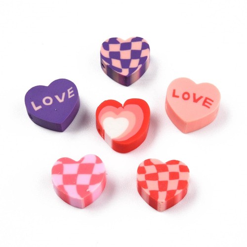 100 piezas 10x9,5, cuentas de arcilla polimérica hechas a mano, corazón, color mezclado, - Imagen 5 de 8