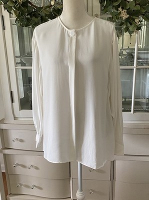 Massimo Dutti Long Sleeve Button Up Blouse Women s M 10 Viscose Shirt White