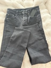 The Kooples Black Denim Leather Button Fly Women's Jeans 5-Pocket Design