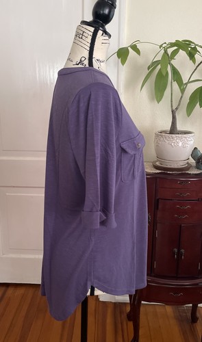 Neu mit Etikett Sonoma Damen lila V-Ausschnitt Fronttaschen Kurzarm Pullover Shirt Größe L - Bild 4 von 11