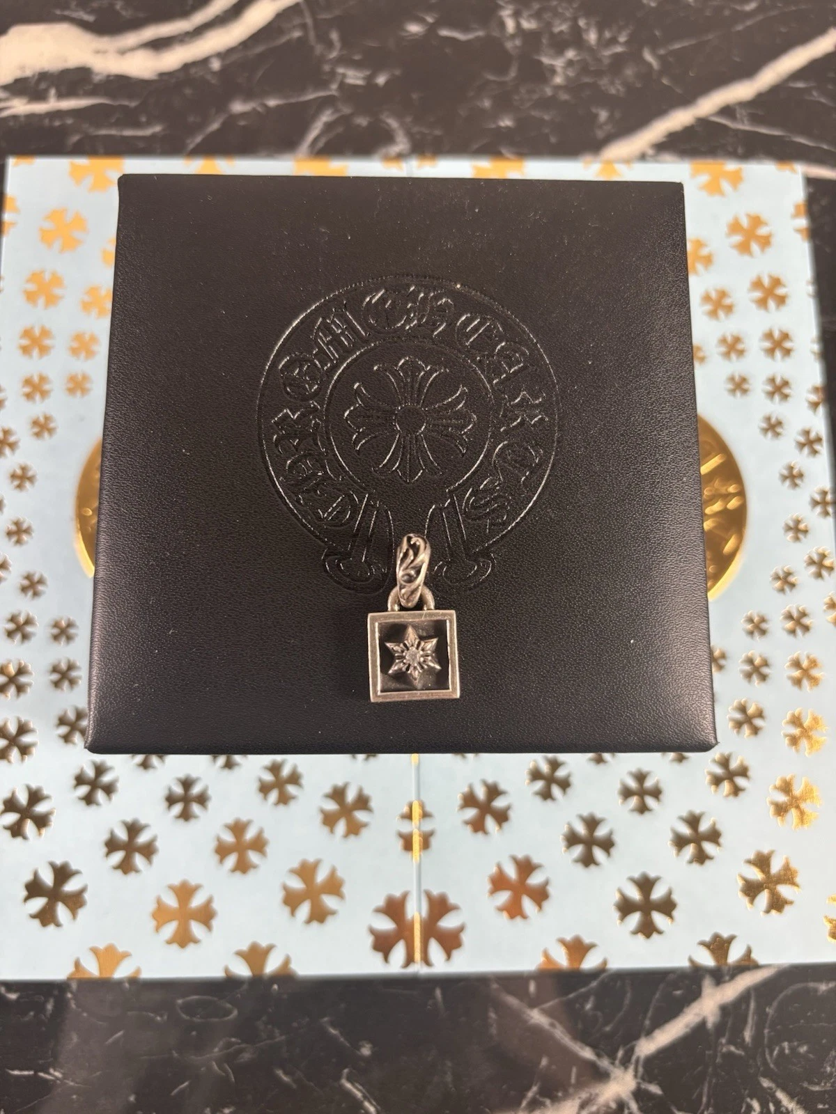 Authentic CHROME HEARTS Box Diamond 6 Point Star 925 Sterling Silver Pendant