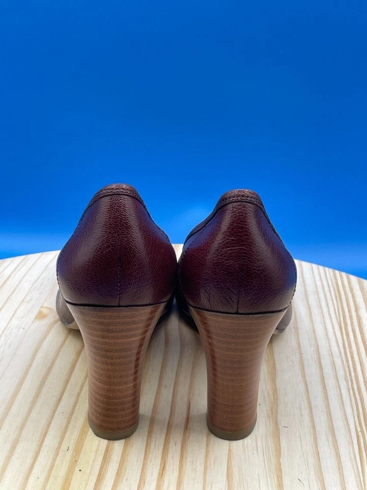 Tacón de salón Enzo Angiolini para mujer talla 7,5 M cuero borgoña punta cuadrada tacón bloque Foto 3 de 4