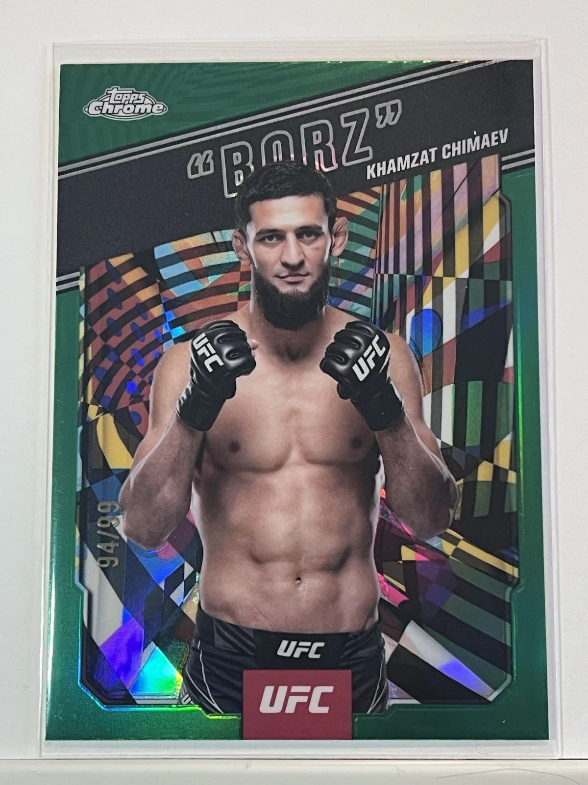 2025 Topps Chrome UFC Khamzat Chimaev Green Refractor AKA “Borz” Insert  /99
