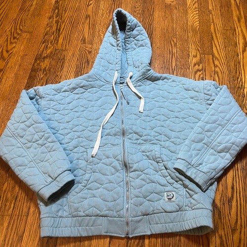 BDG Urban Outfitters Women's Peace Sign Quilted Full Zip Hoodie Light Blue Sz M - Picture 1 of 9