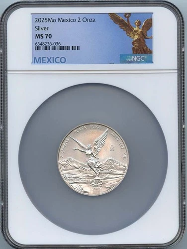 2025 Mo Mexico 2 Onza Libertad Silver NGC MS70 Low Mintage 200