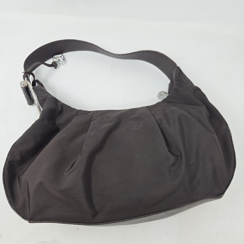 BRIGHTON Hobo Handtasche Schultertasche Beuteltasche braun Lackleder Kroko-Prägung Nylon  - Bild 10 von 15