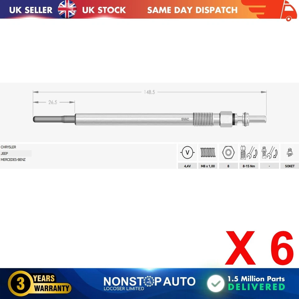 6X Glow Plugs For CHRYSLER 300 C 05175756AA - Image 2 of 4
