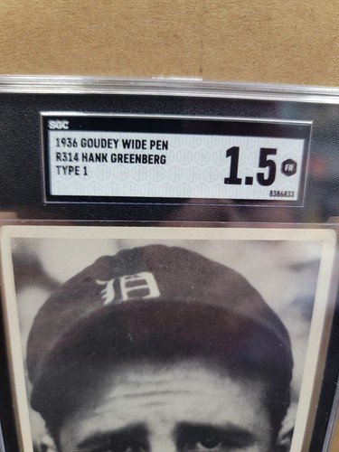 1936-37 Goudey penna larga tipo 1/4 R314 Hank Greenberg HOF Detroit Tigers SGC 1,5 - Foto 2 di 4