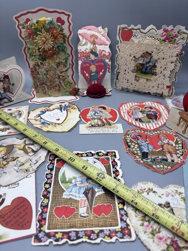 Lote de tarjetas de San Valentín victorianas de principios de 1900 antiguas troqueladas de encaje desplegables panal - Imagen 2 de 13