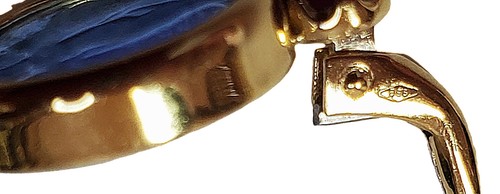 14K Yellow Gold Earrings Blue Glass Intaglio Cherubs Ruby Cabs Leverbacks 3.8 gr - Picture 13 of 16