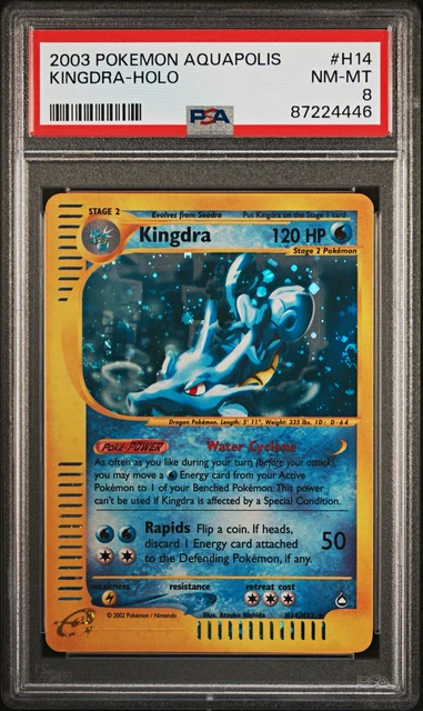 Pokemon Kingdra Holo H14 Aquapolis PSA 8 - 2003 Vintage WotC TCG - DOUBLE SWIRL