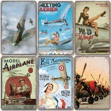 Vintage Airplane Posters  Decor Model Plane Meeting Aerien Tin Metal Signs