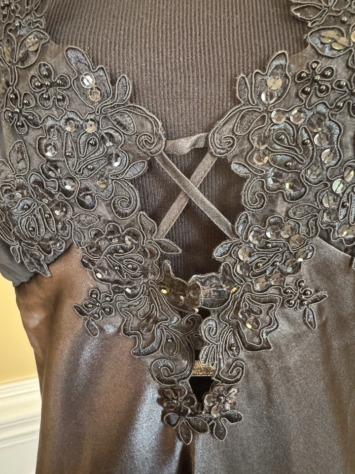 Camisola maxi longa de renda acetinada vintage Shirley Of Hollywood lingerie deslizante completa G - Imagem 4 de 4