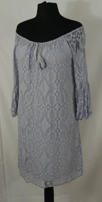 WUNDERSCHÖNES Kleid Spitze Modern Flieder Ton Carmen Ausschnitt Größe 40/42  TOP - Bild 1 von 4